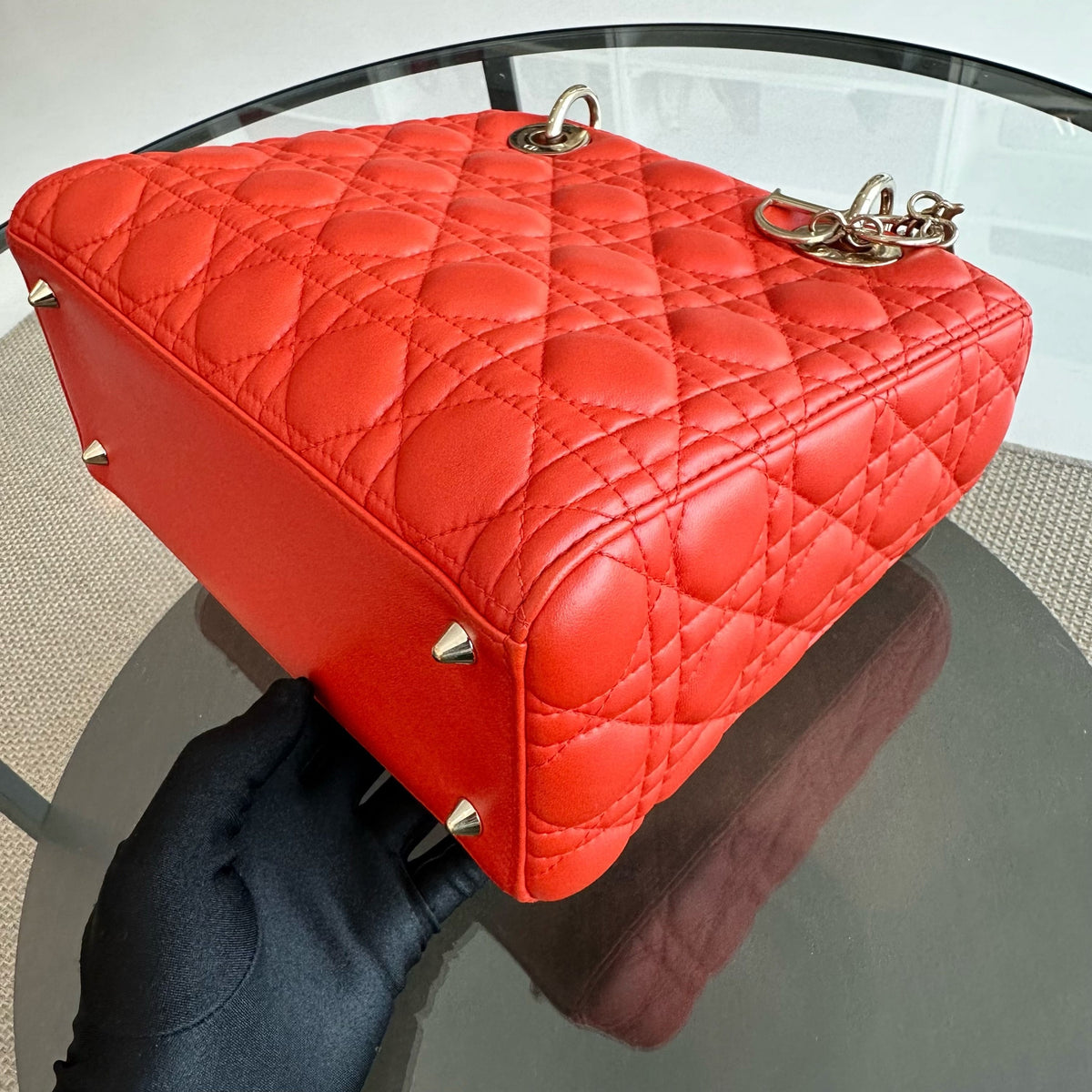 Lady Medium Lambskin Cannage Orange GHW