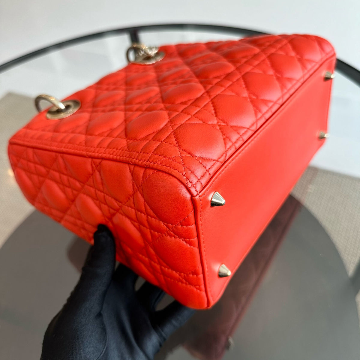 Lady Medium Lambskin Cannage Orange GHW