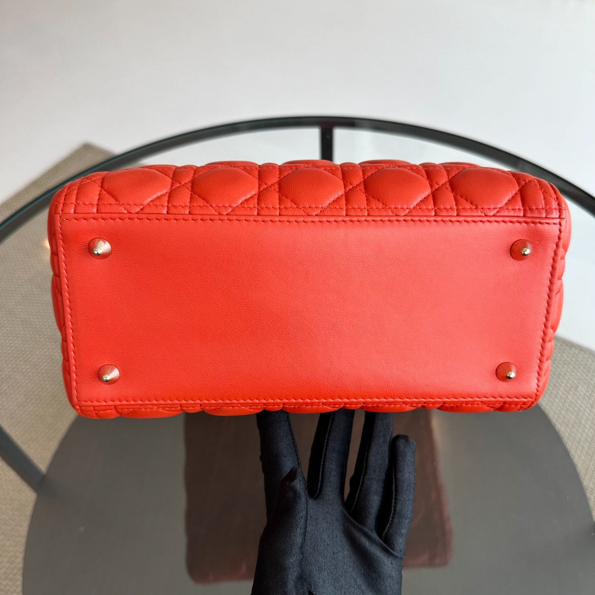 Lady Medium Lambskin Cannage Orange GHW