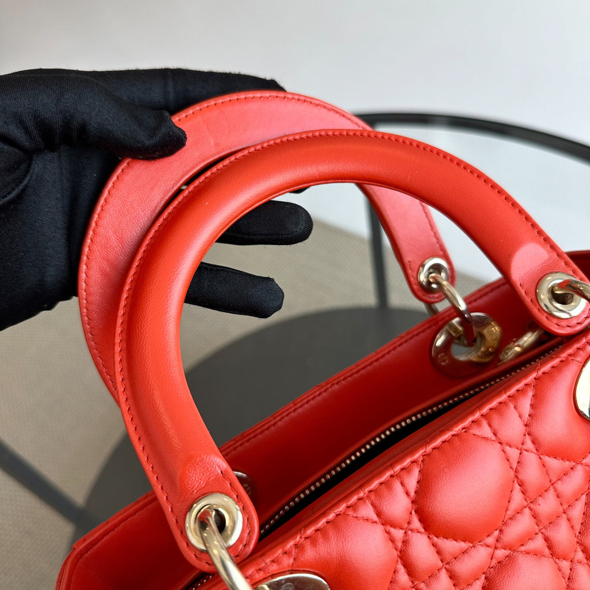 Lady Medium Lambskin Cannage Orange GHW