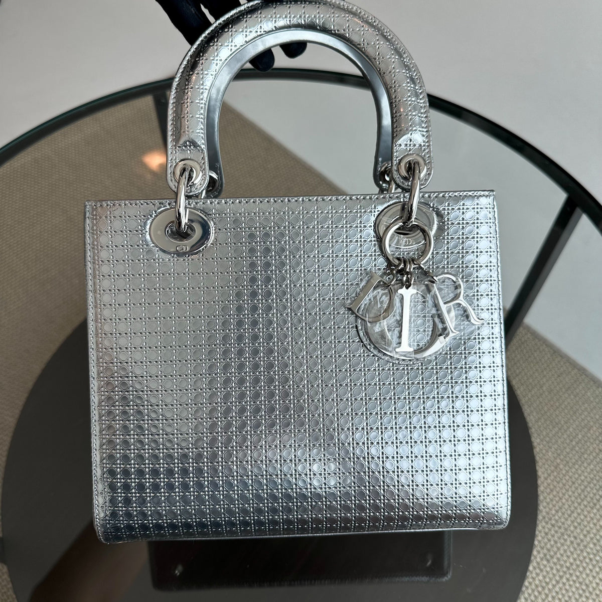 Lady Medium Micro-Cannage Metallic Calfskin Limited Edition Silver SHW