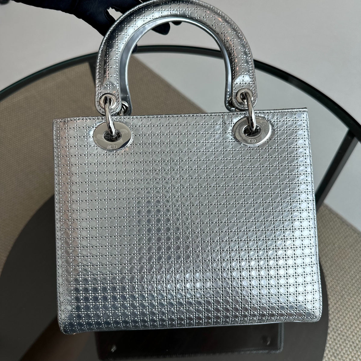 Lady Medium Micro-Cannage Metallic Calfskin Limited Edition Silver SHW