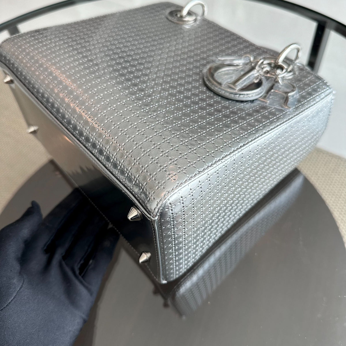 Lady Medium Micro-Cannage Metallic Calfskin Limited Edition Silver SHW