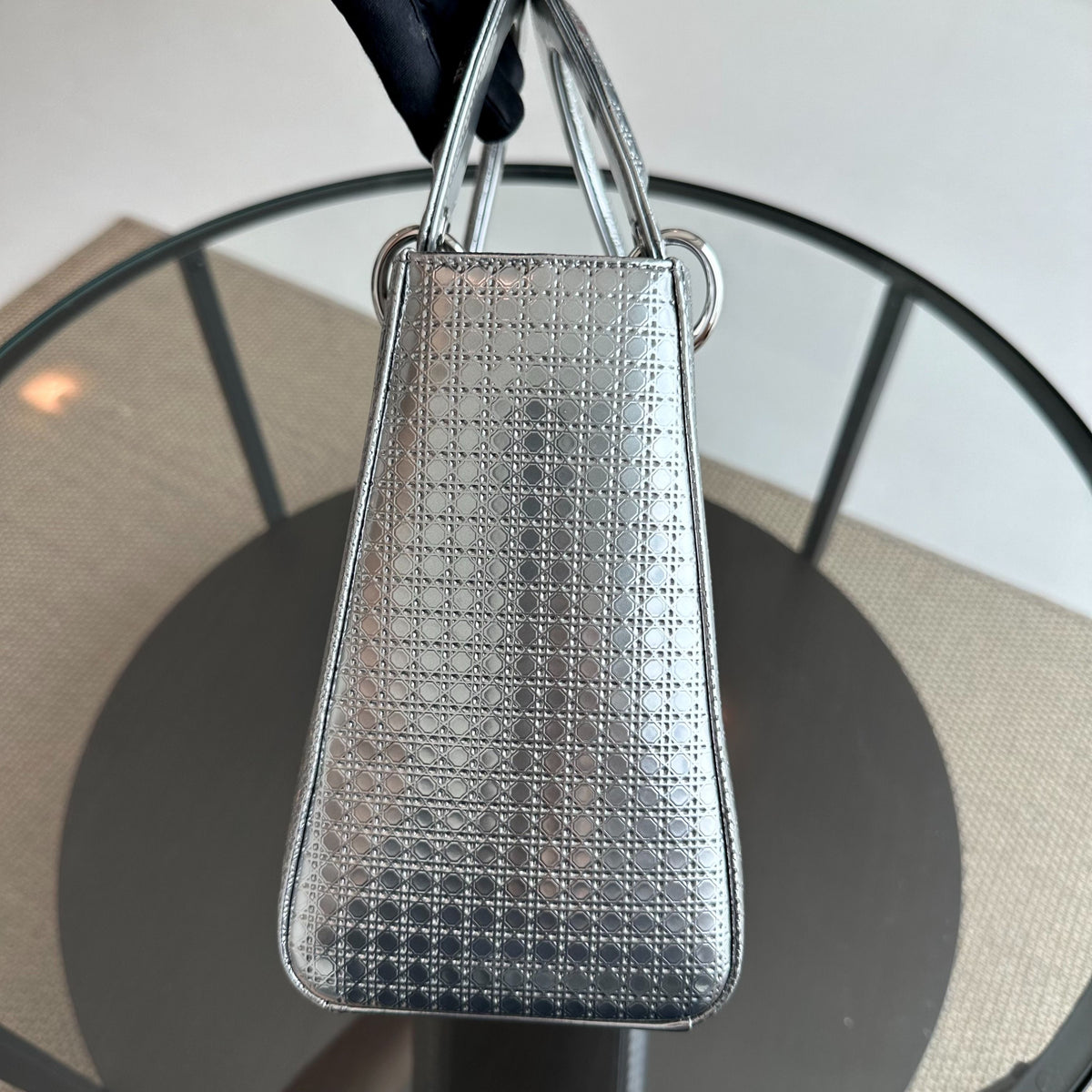 Lady Medium Micro-Cannage Metallic Calfskin Limited Edition Silver SHW