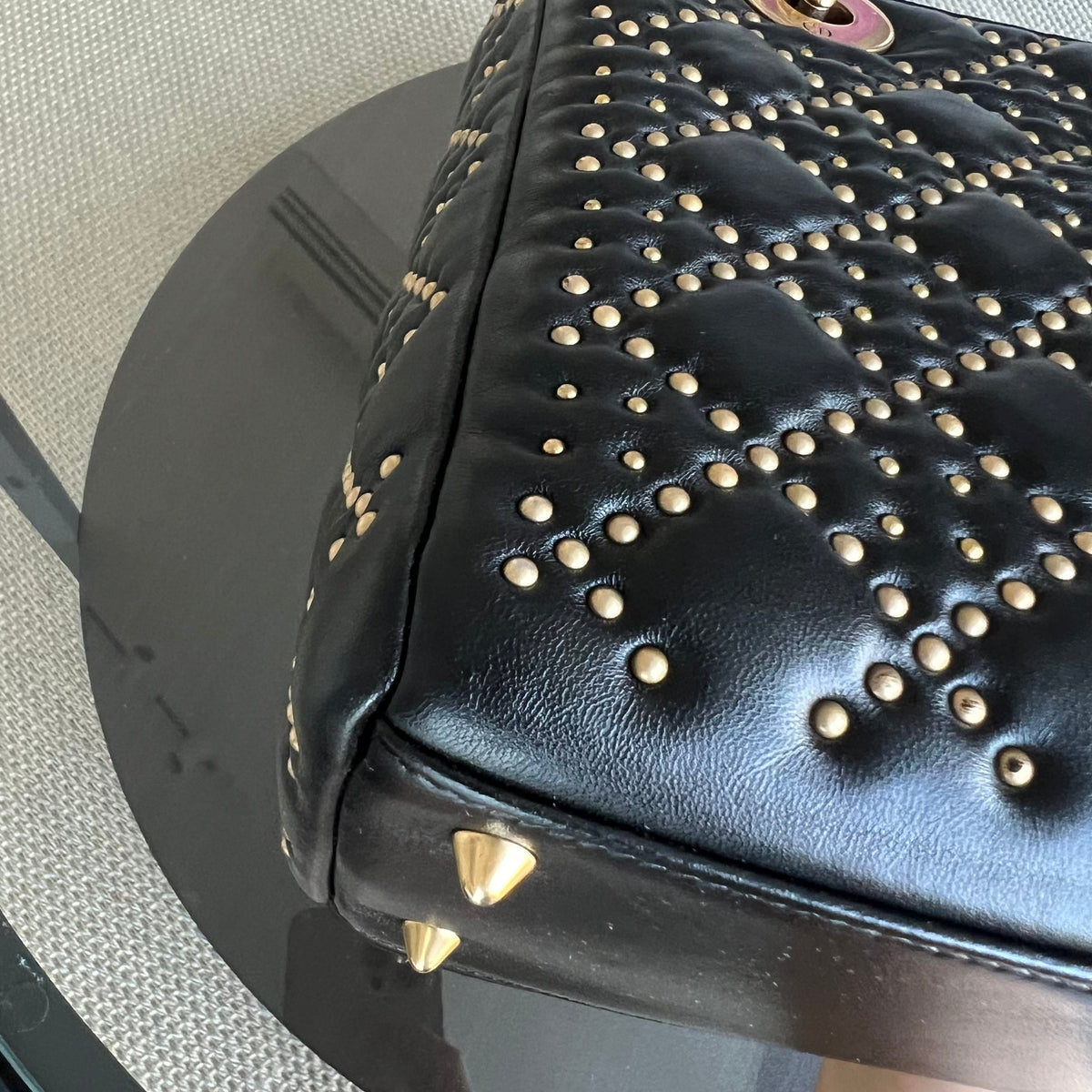 Lady Medium Studded Cannage Lambskin Black Golden Hardware