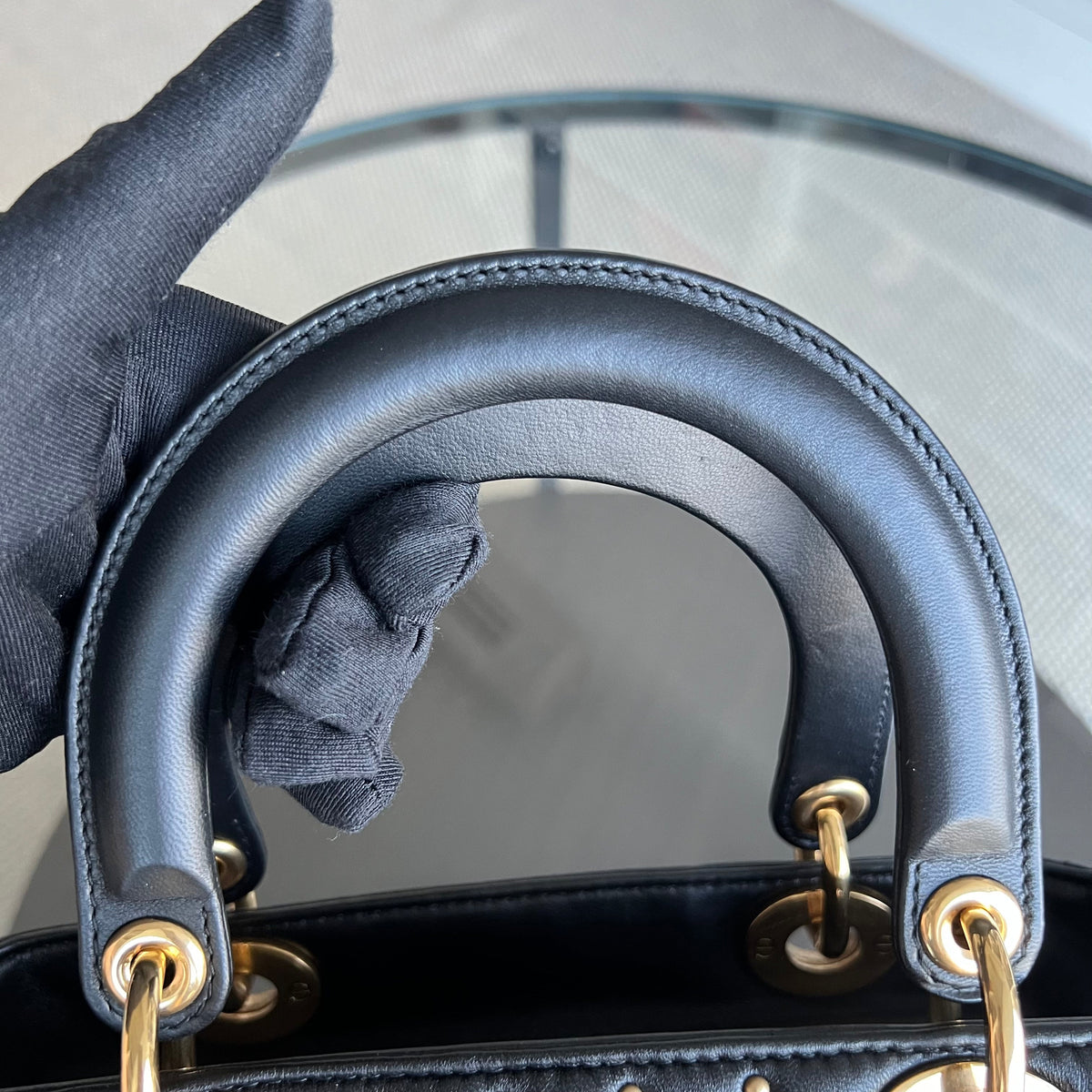 Lady Medium Studded Cannage Lambskin Black Golden Hardware