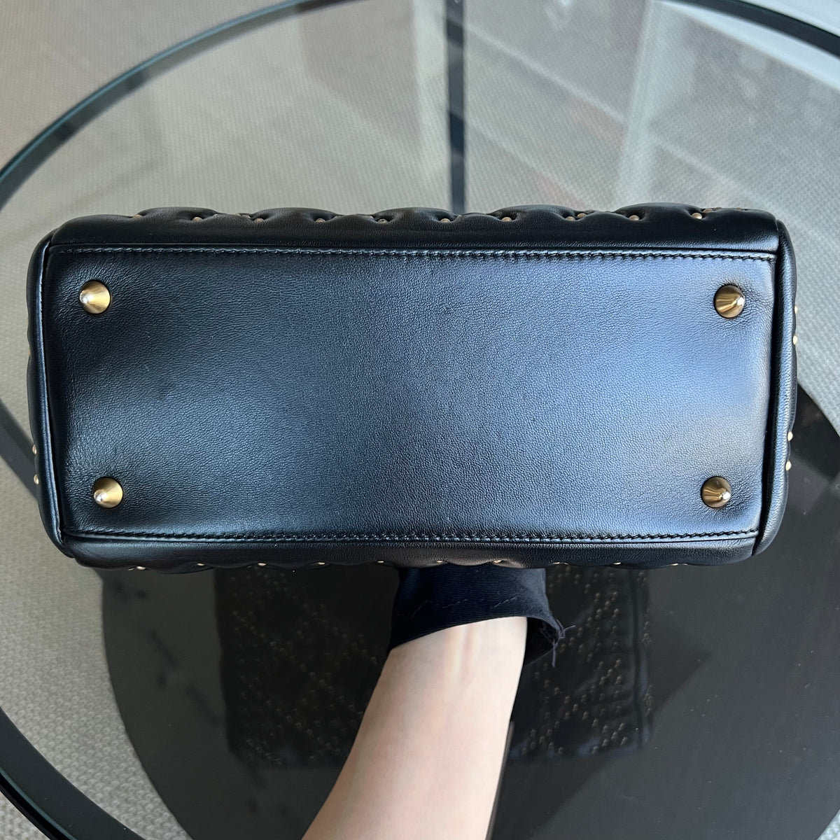 Lady Medium Studded Cannage Lambskin Black Golden Hardware