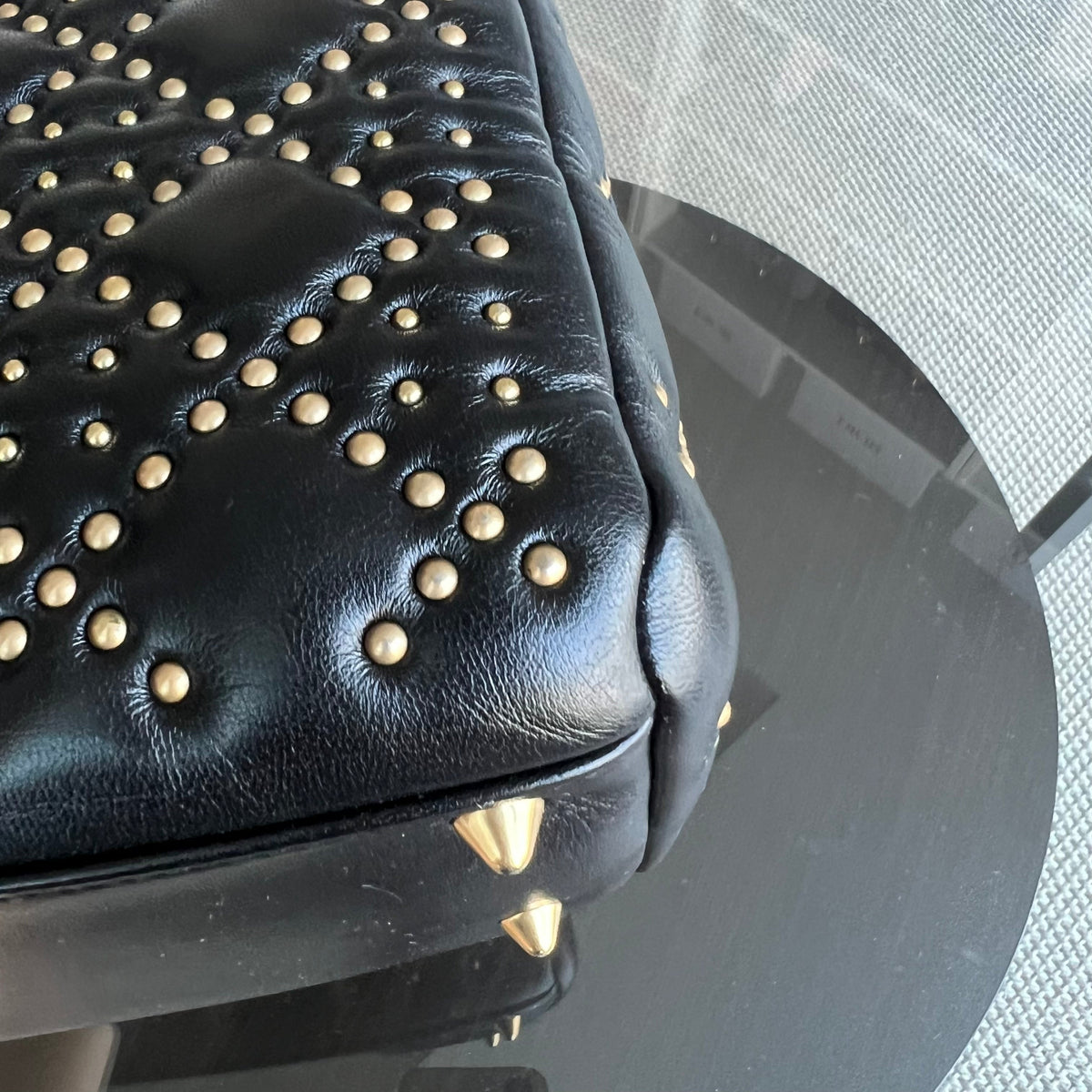 Lady Medium Studded Cannage Lambskin Black Golden Hardware