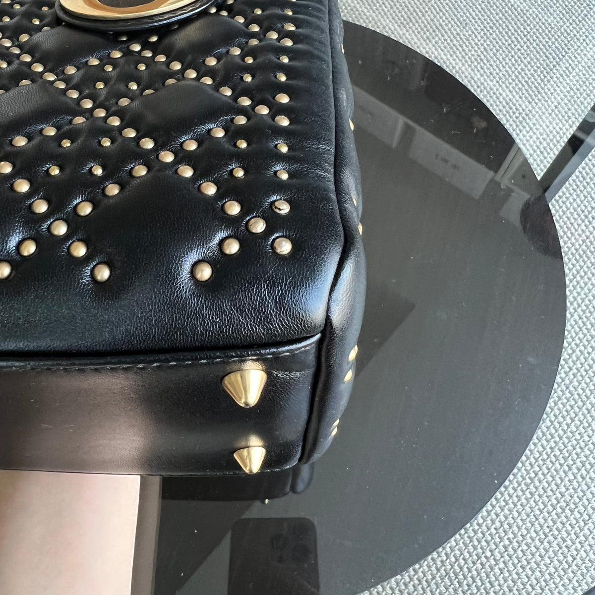 Lady Medium Studded Cannage Lambskin Black Golden Hardware