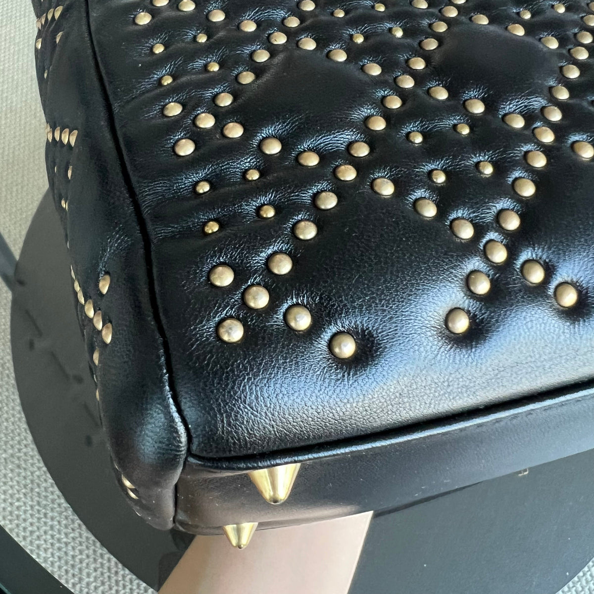 Lady Medium Studded Cannage Lambskin Black Golden Hardware