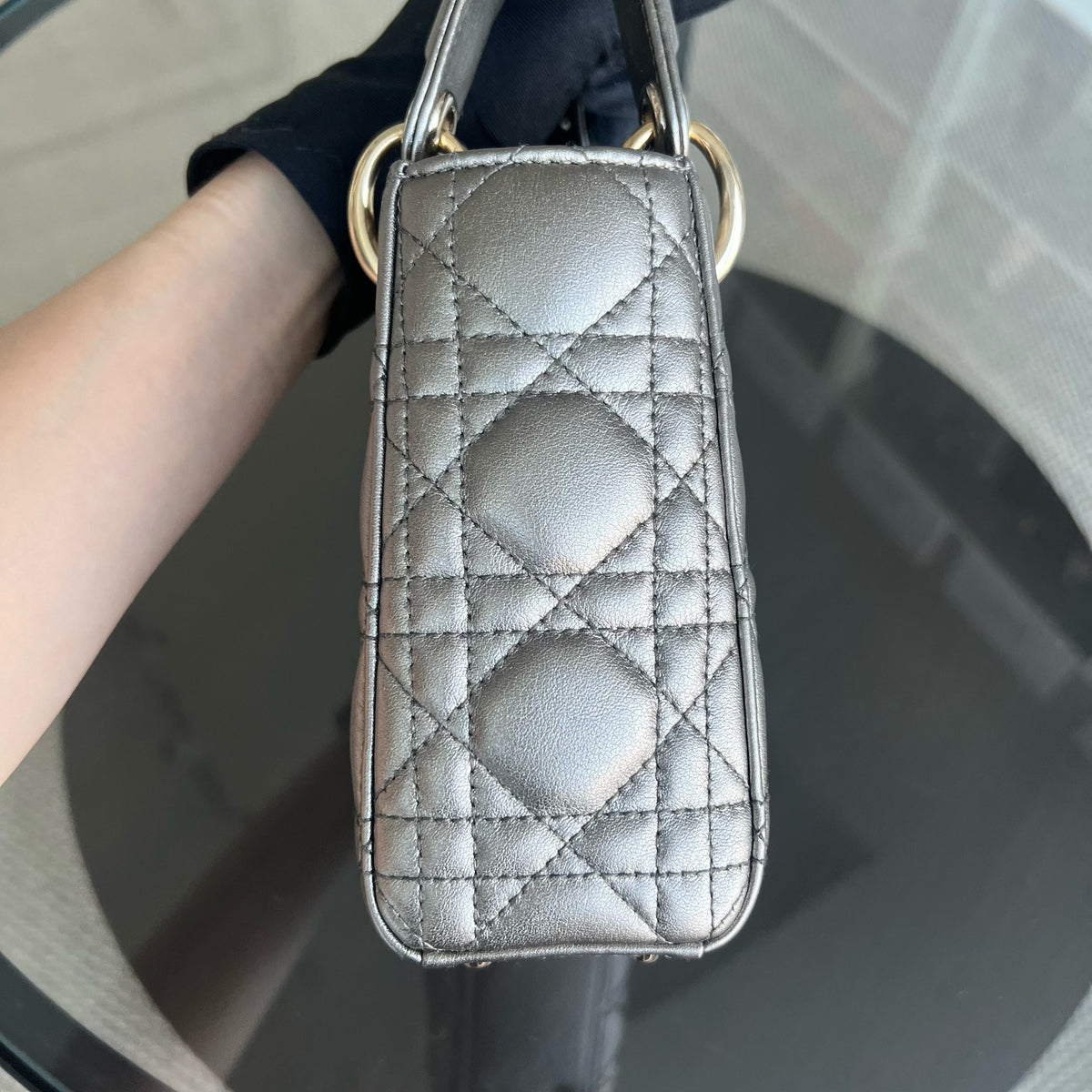Lady Mini Calfskin Cannage Bronze Metallic Golden Hardware Chain Strap