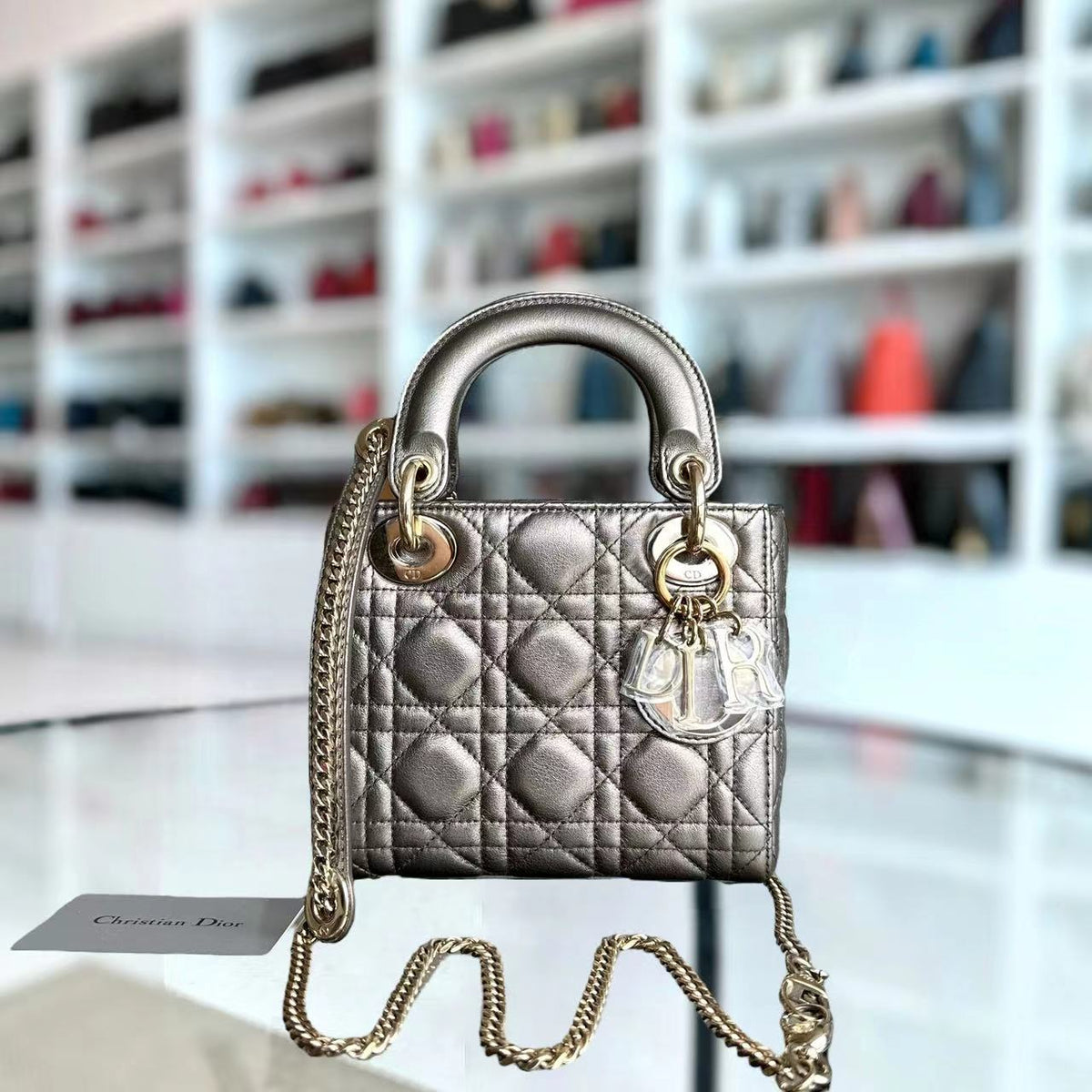 Lady Mini Calfskin Cannage Metallic Bronze Gold GHW