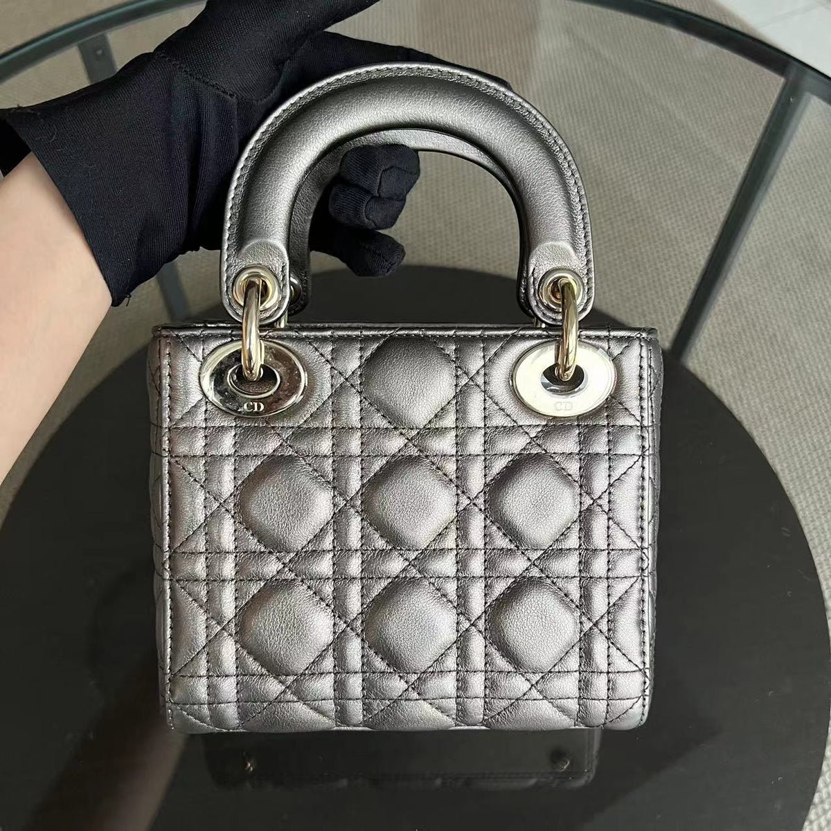 Lady Mini Calfskin Cannage Metallic Bronze Gold GHW