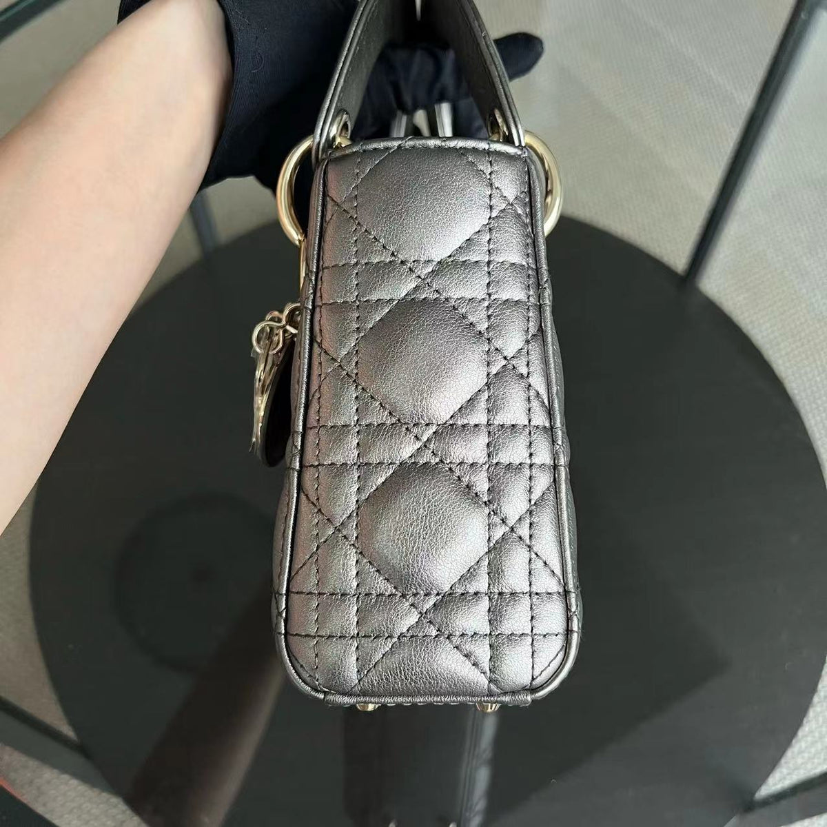 Lady Mini Calfskin Cannage Metallic Bronze Gold GHW