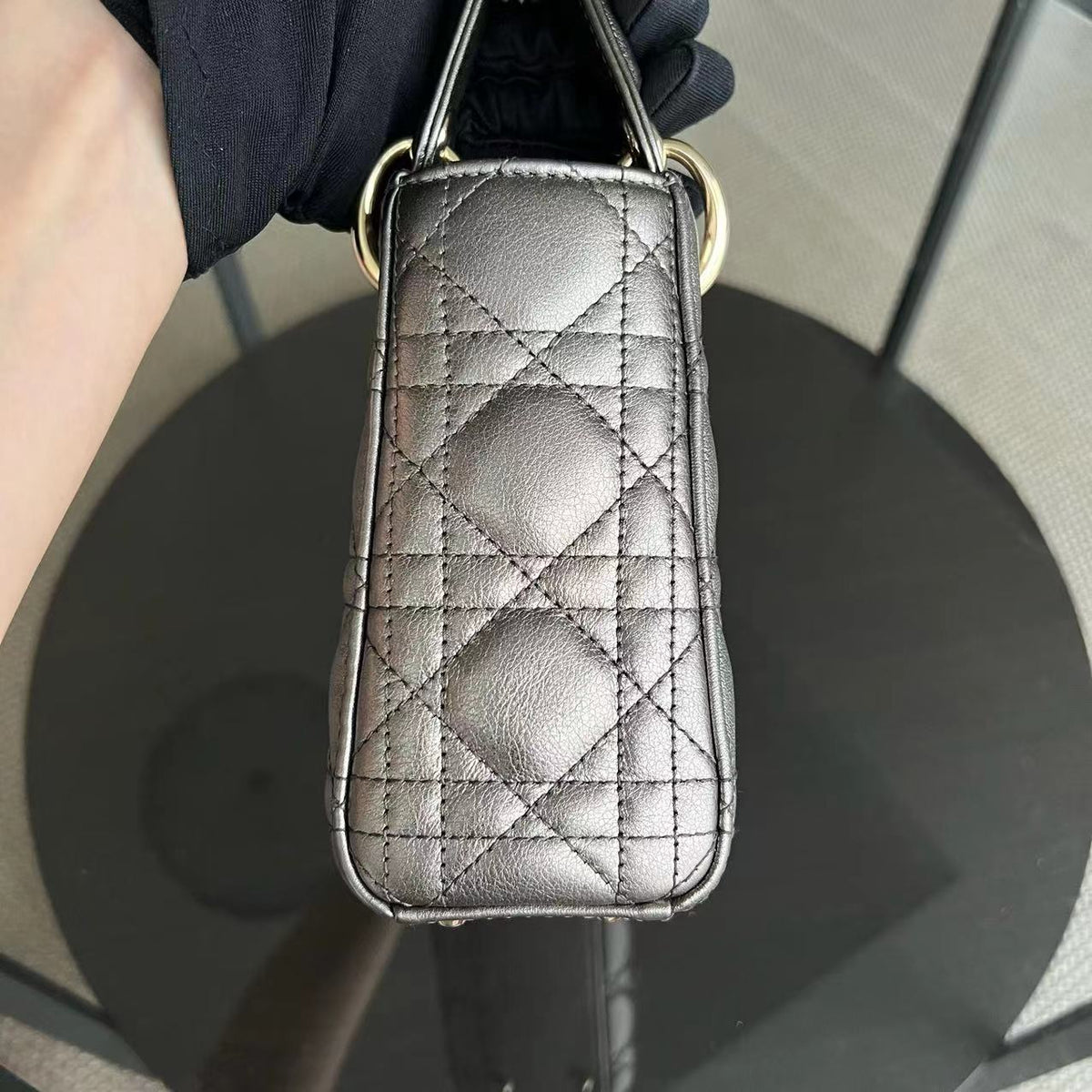 Lady Mini Calfskin Cannage Metallic Bronze Gold GHW