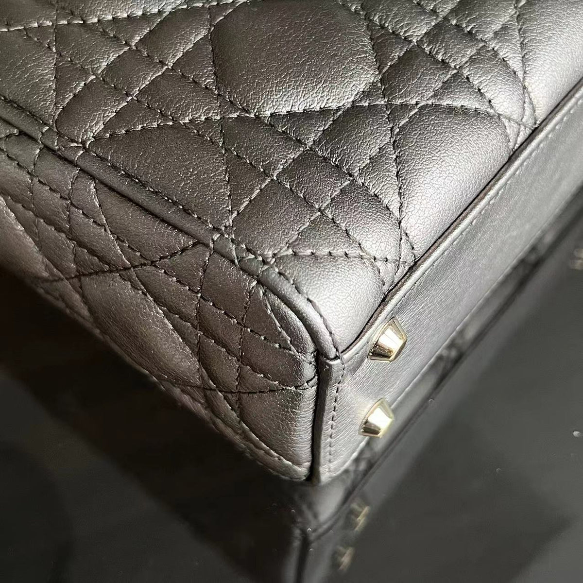 Lady Mini Calfskin Cannage Metallic Bronze Gold GHW