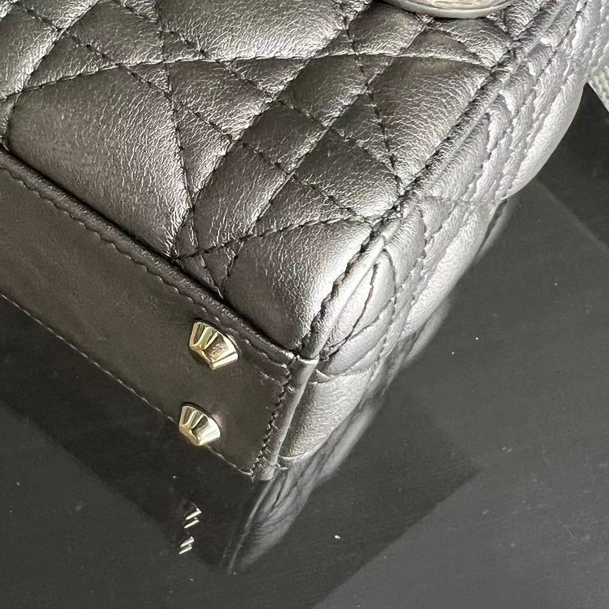 Lady Mini Calfskin Cannage Metallic Bronze Gold GHW