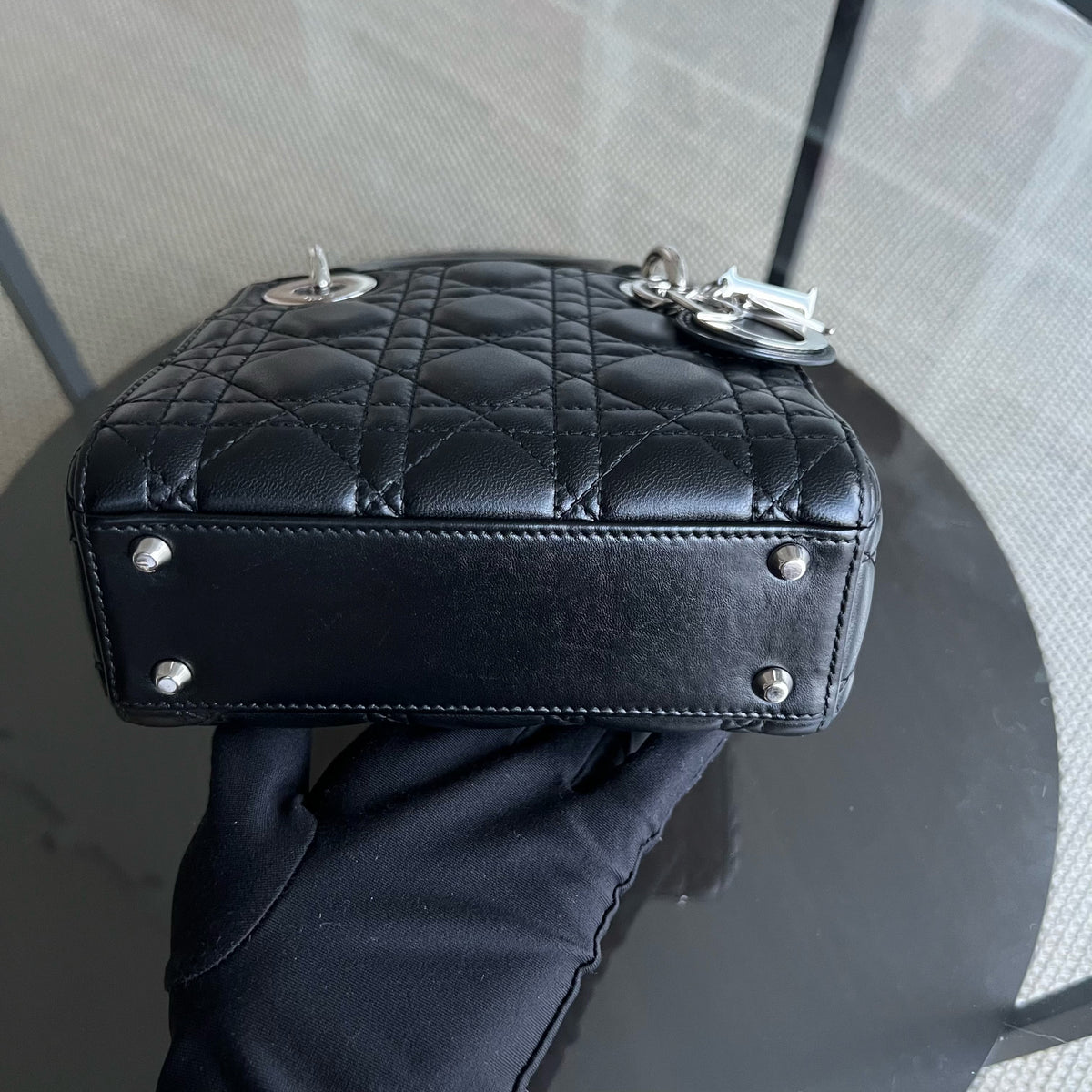 Lady Mini Cannage Lambskin Black Silver Hardware Chain Version