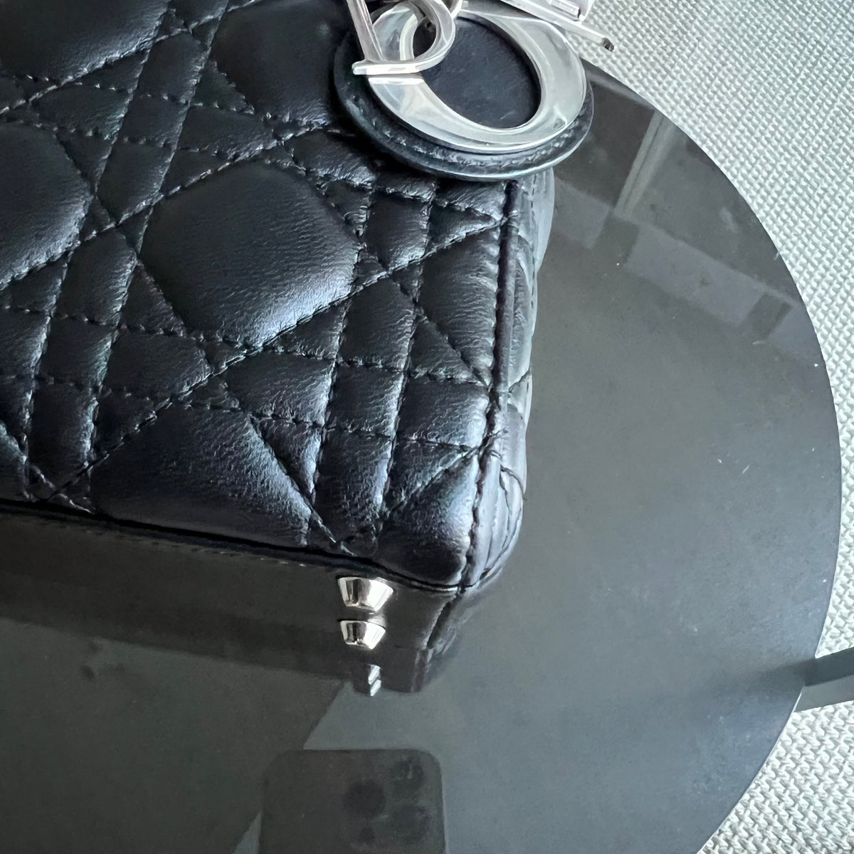 Lady Mini Cannage Lambskin Black Silver Hardware Chain Version