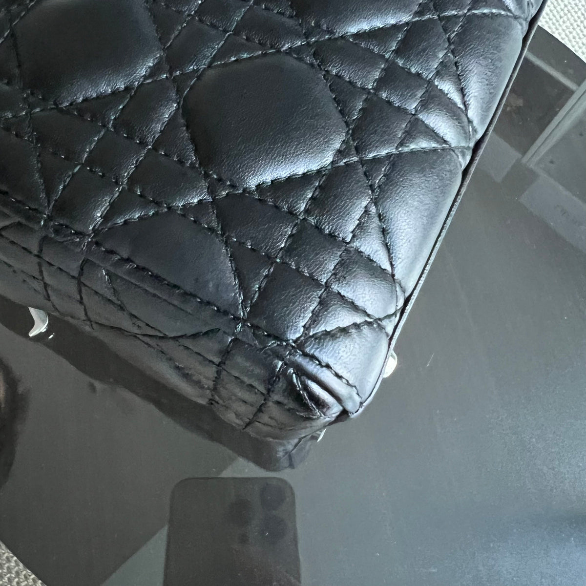Lady Mini Cannage Lambskin Black Silver Hardware Chain Version