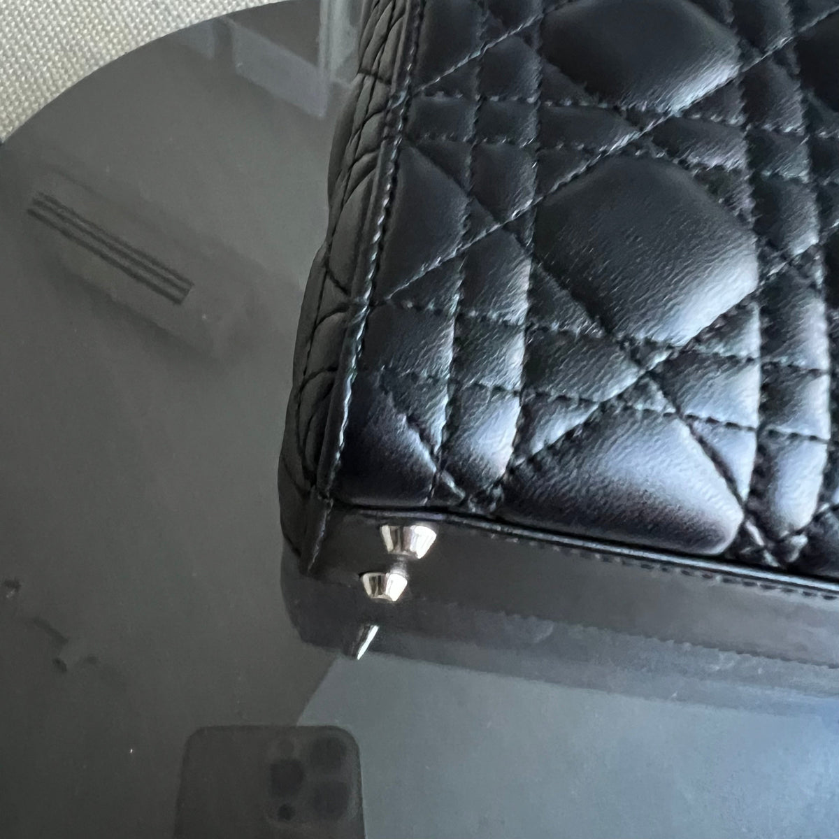 Lady Mini Cannage Lambskin Black Silver Hardware Chain Version