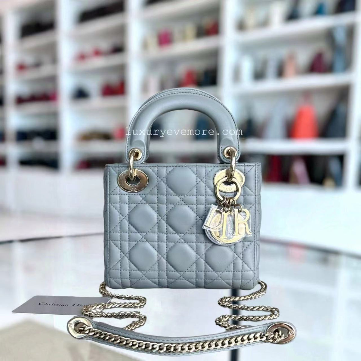 Lady Mini Cannage Lambskin Light Grey Gray Golden Hardware Chain Version