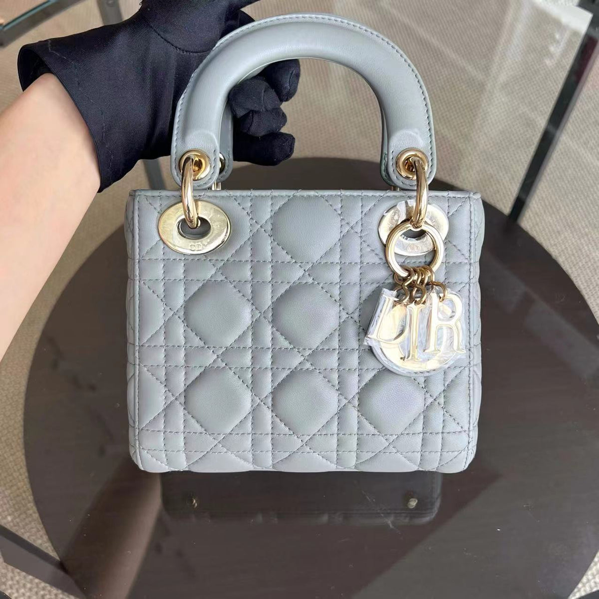 Lady Mini Cannage Lambskin Light Grey Gray Golden Hardware Chain Version