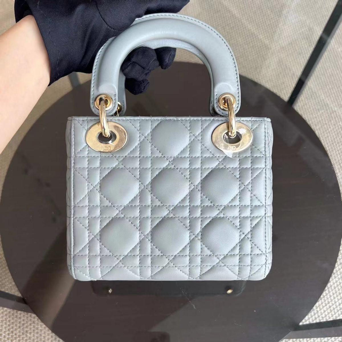 Lady Mini Cannage Lambskin Light Grey Gray Golden Hardware Chain Version