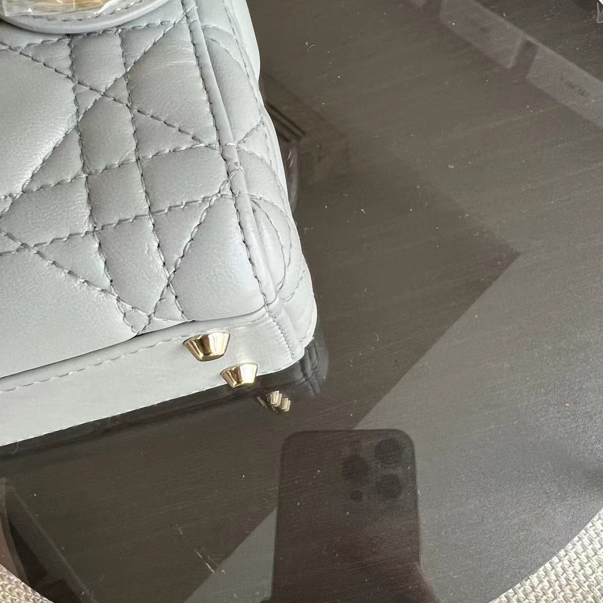Lady Mini Cannage Lambskin Light Grey Gray Golden Hardware Chain Version
