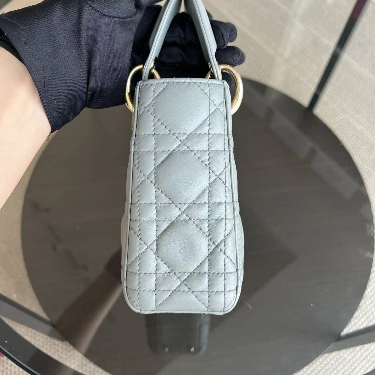 Lady Mini Cannage Lambskin Light Grey Gray Golden Hardware Chain Version