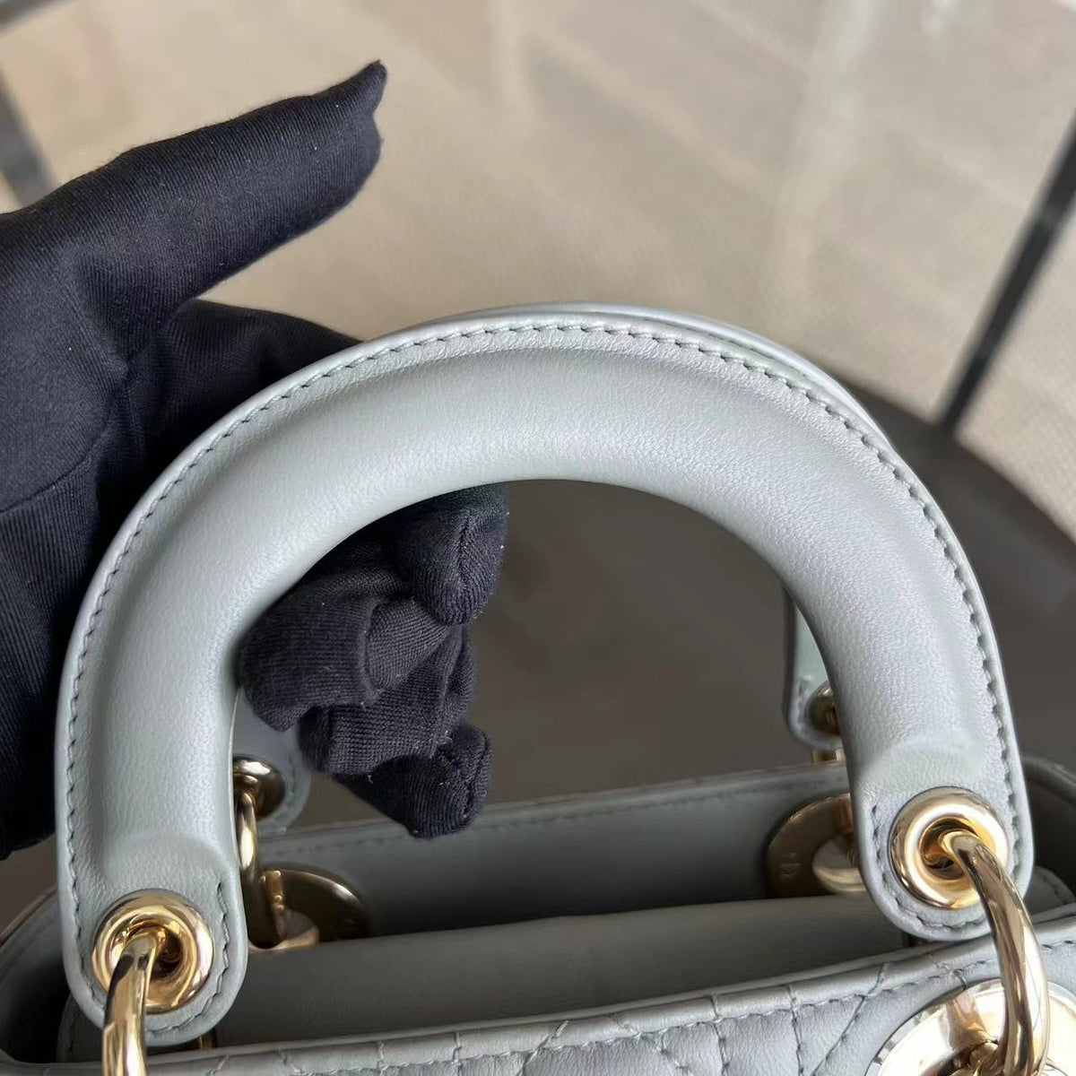 Lady Mini Cannage Lambskin Light Grey Gray Golden Hardware Chain Version
