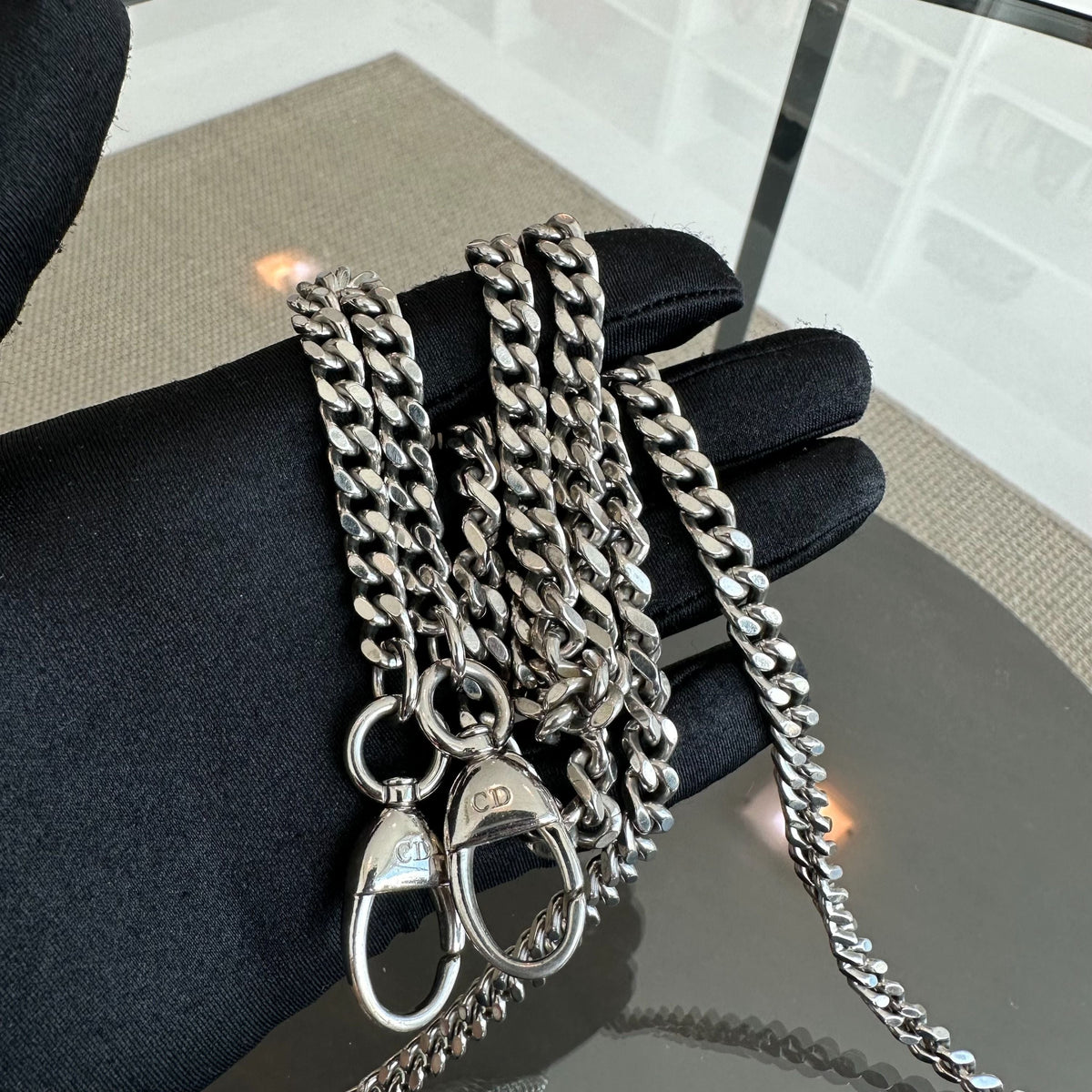 Lady Mini Glazed Calfskin Iridescent Blue Chain Strap SHW