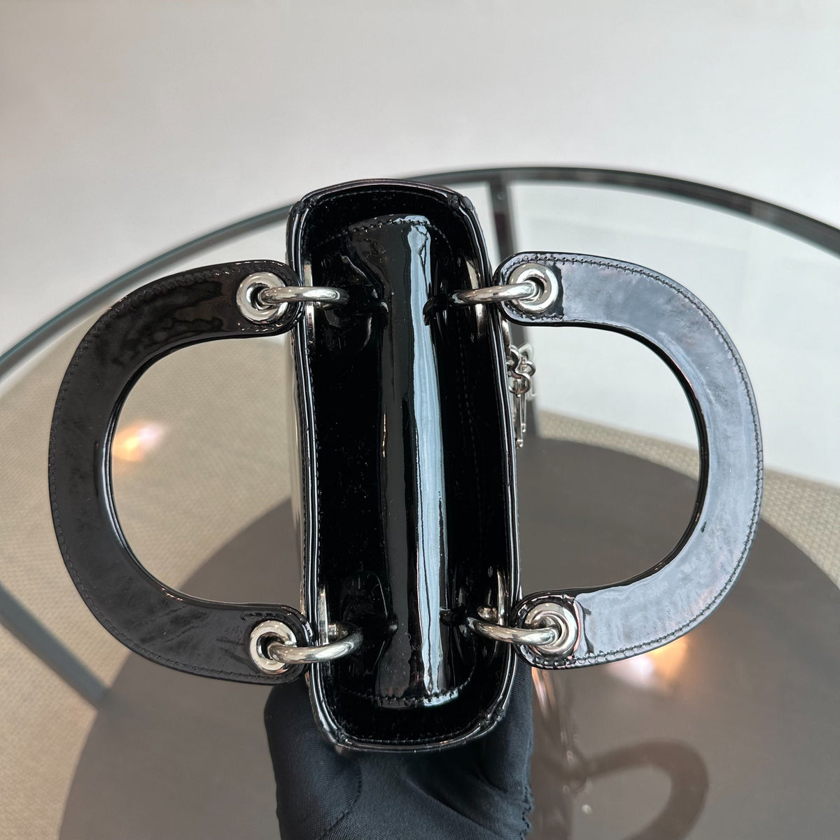 Lady Mini Glazed Calfskin Patent Leather Black SHW