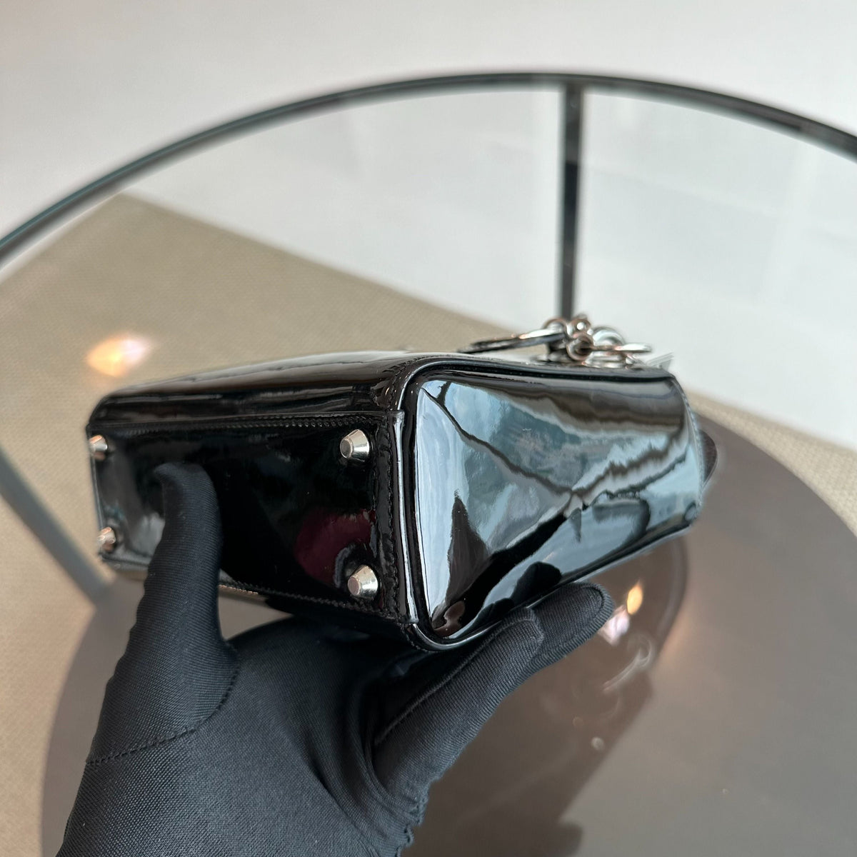 Lady Mini Glazed Calfskin Patent Leather Black SHW