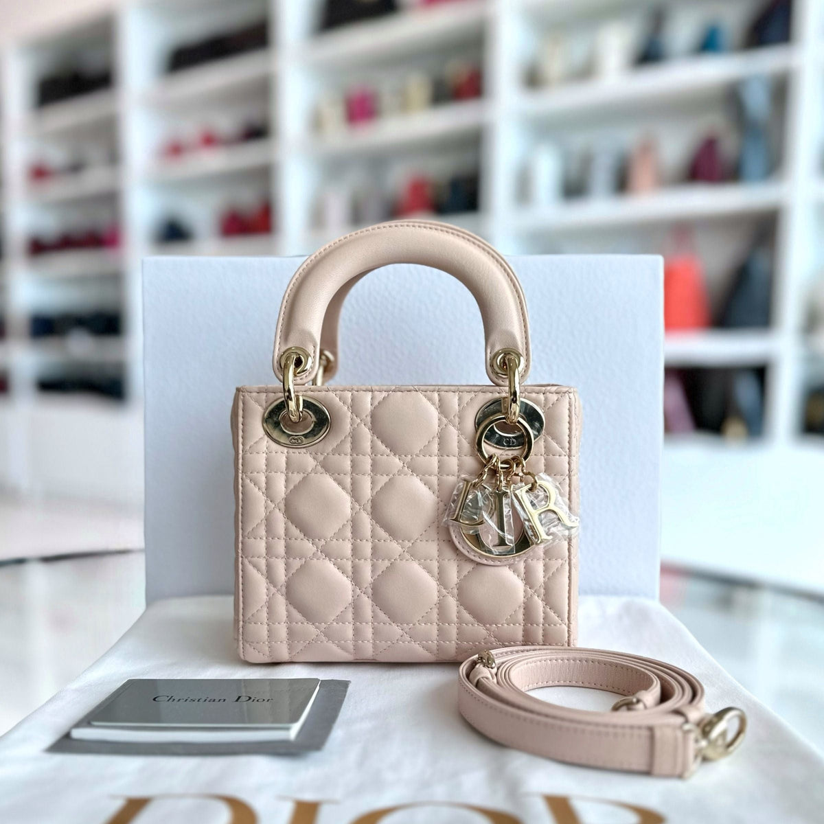 Lady Mini Lambskin Cannage Light Pink GHW