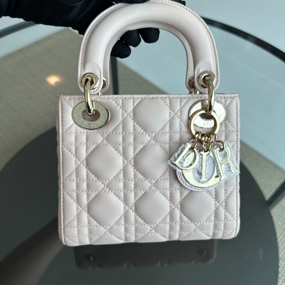 Lady Mini Lambskin Cannage Light Pink GHW