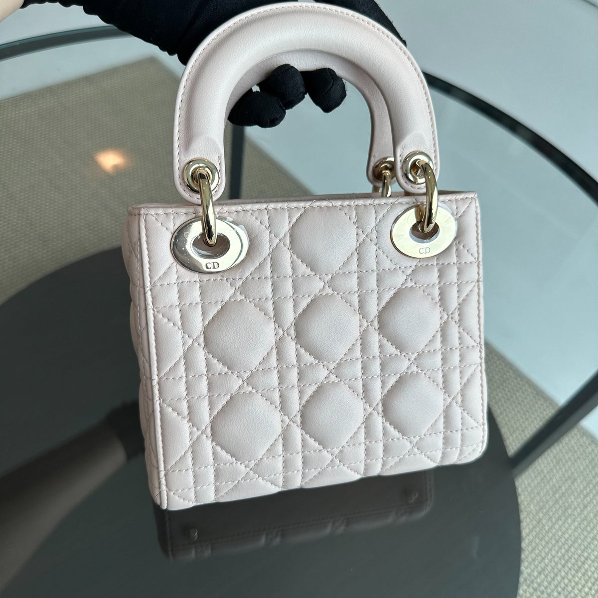 Lady Mini Lambskin Cannage Light Pink GHW