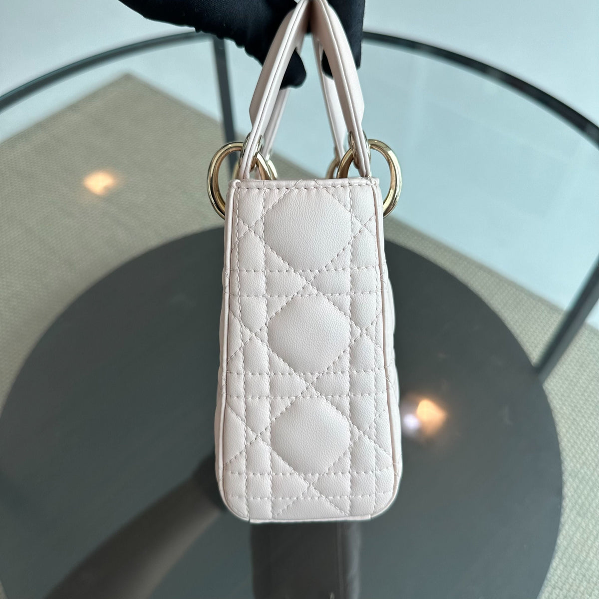 Lady Mini Lambskin Cannage Light Pink GHW