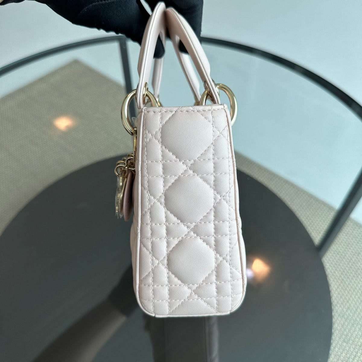 Lady Mini Lambskin Cannage Light Pink GHW