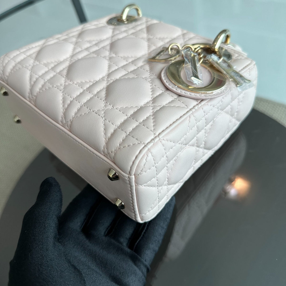 Lady Mini Lambskin Cannage Light Pink GHW