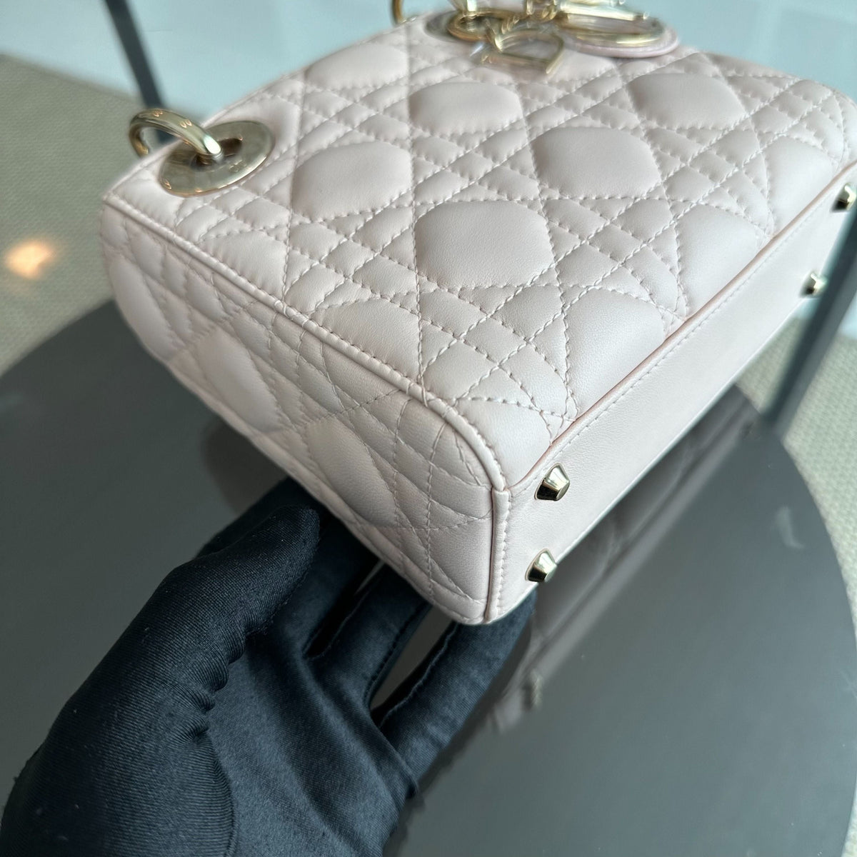 Lady Mini Lambskin Cannage Light Pink GHW