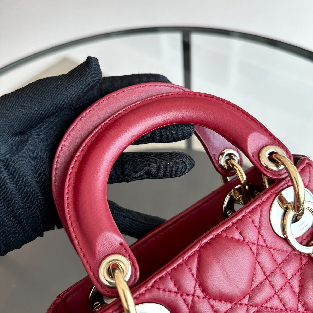 Lady Mini Lambskin Red Chain Strap GHW