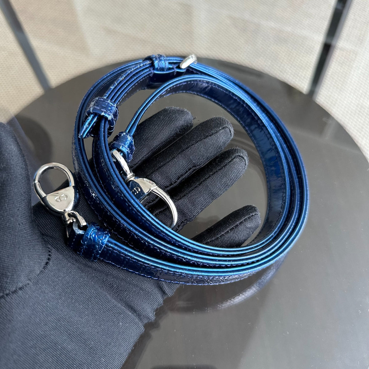 Lady Mini Micro-Cannage Glazed Calfskin Blue SHW