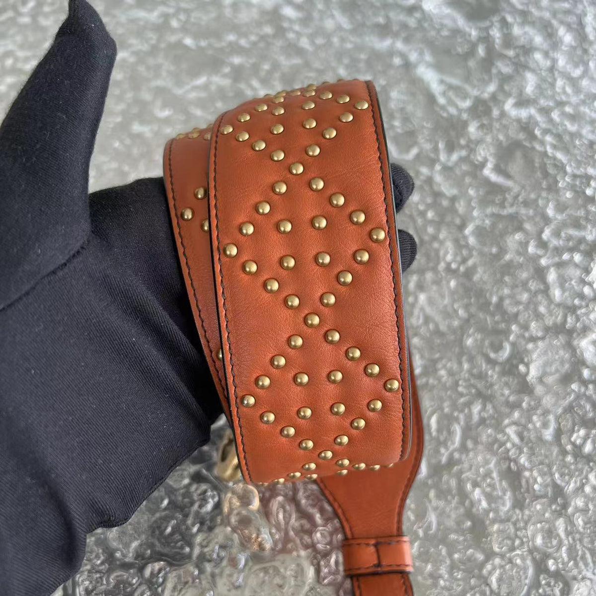 Lady Mini Studded Calfskin Caramel Golden Hardware