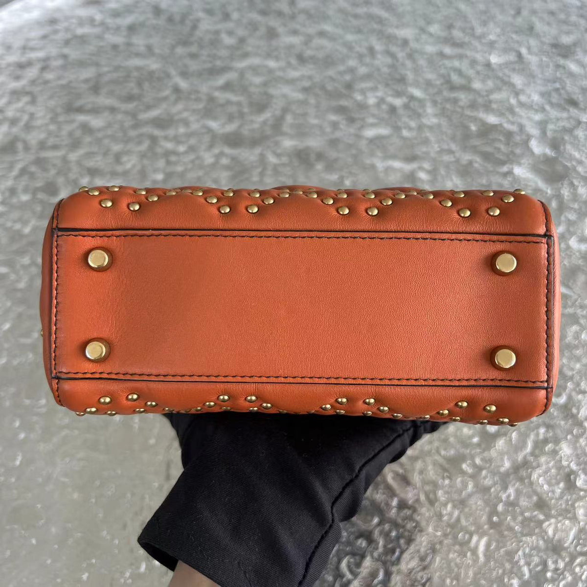 Lady Mini Studded Calfskin Caramel Golden Hardware