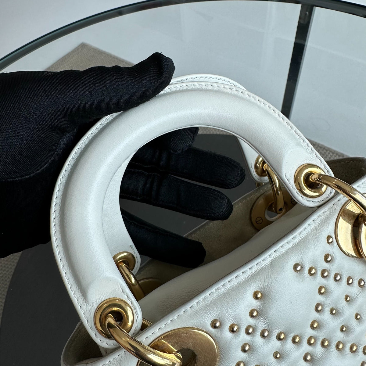 Lady Mini Studded Calfskin White GHW