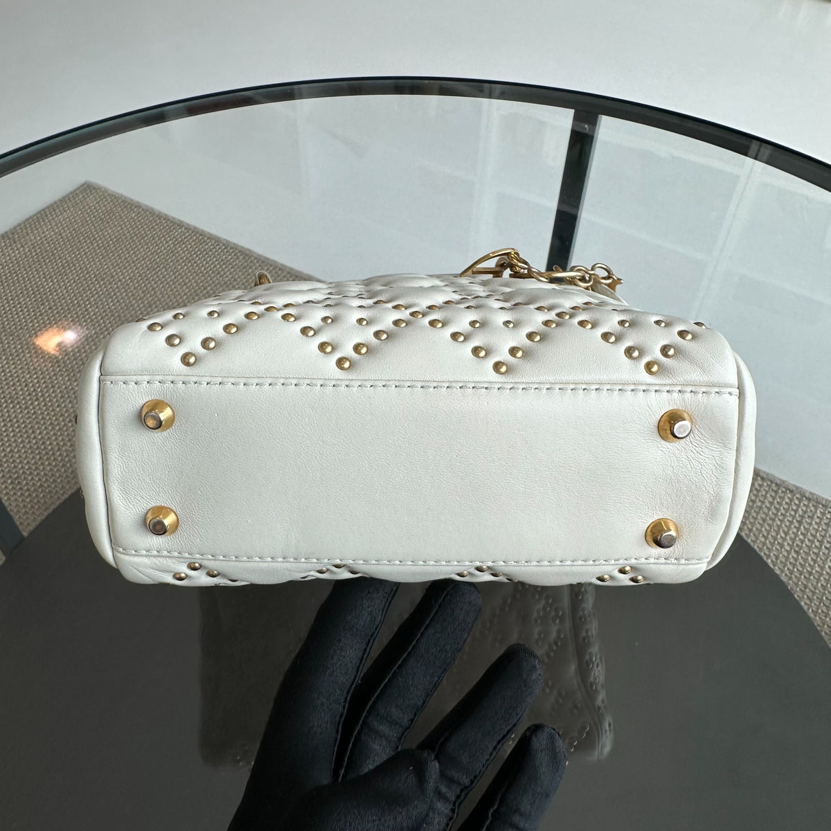 Lady Mini Studded Calfskin White GHW