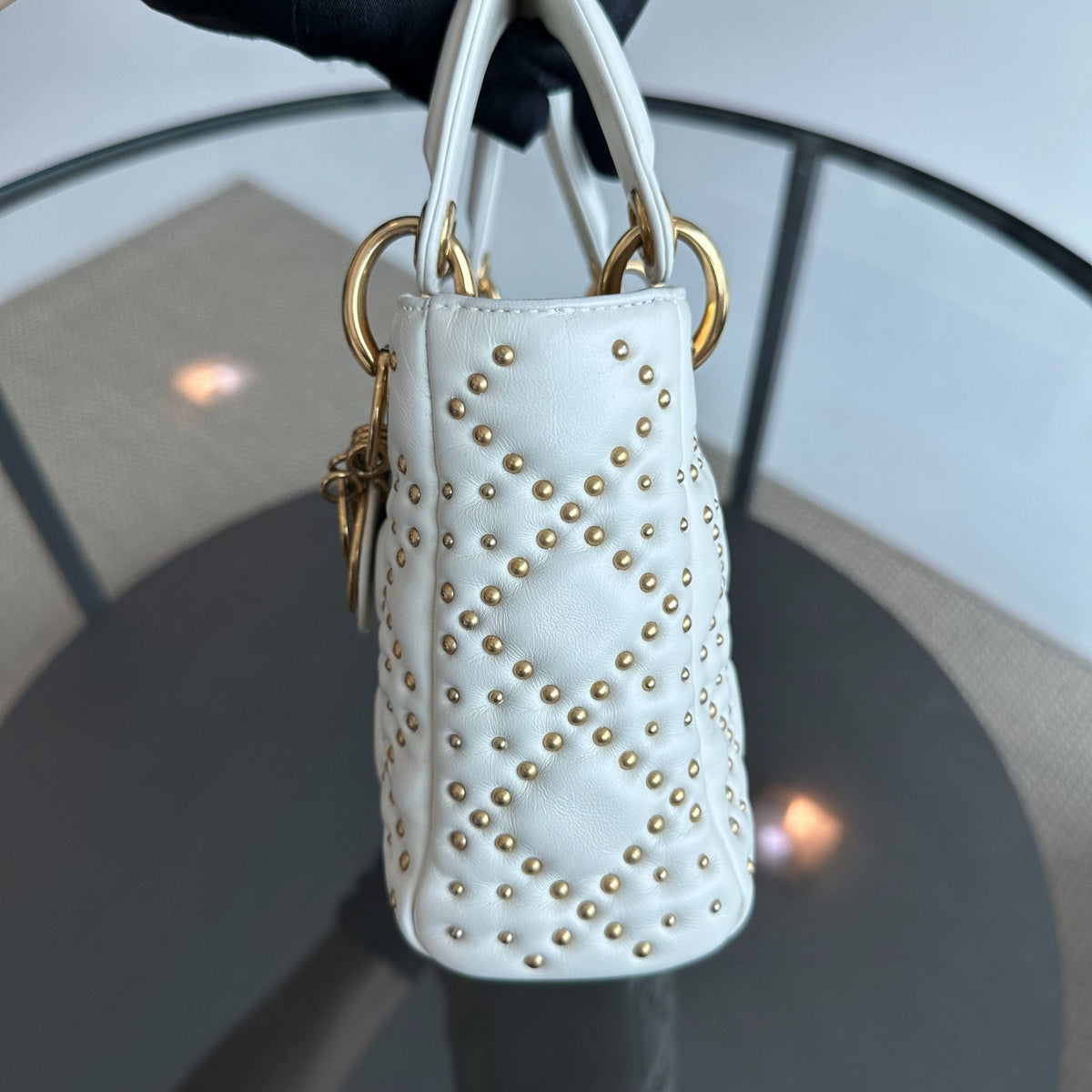 Lady Mini Studded Calfskin White GHW