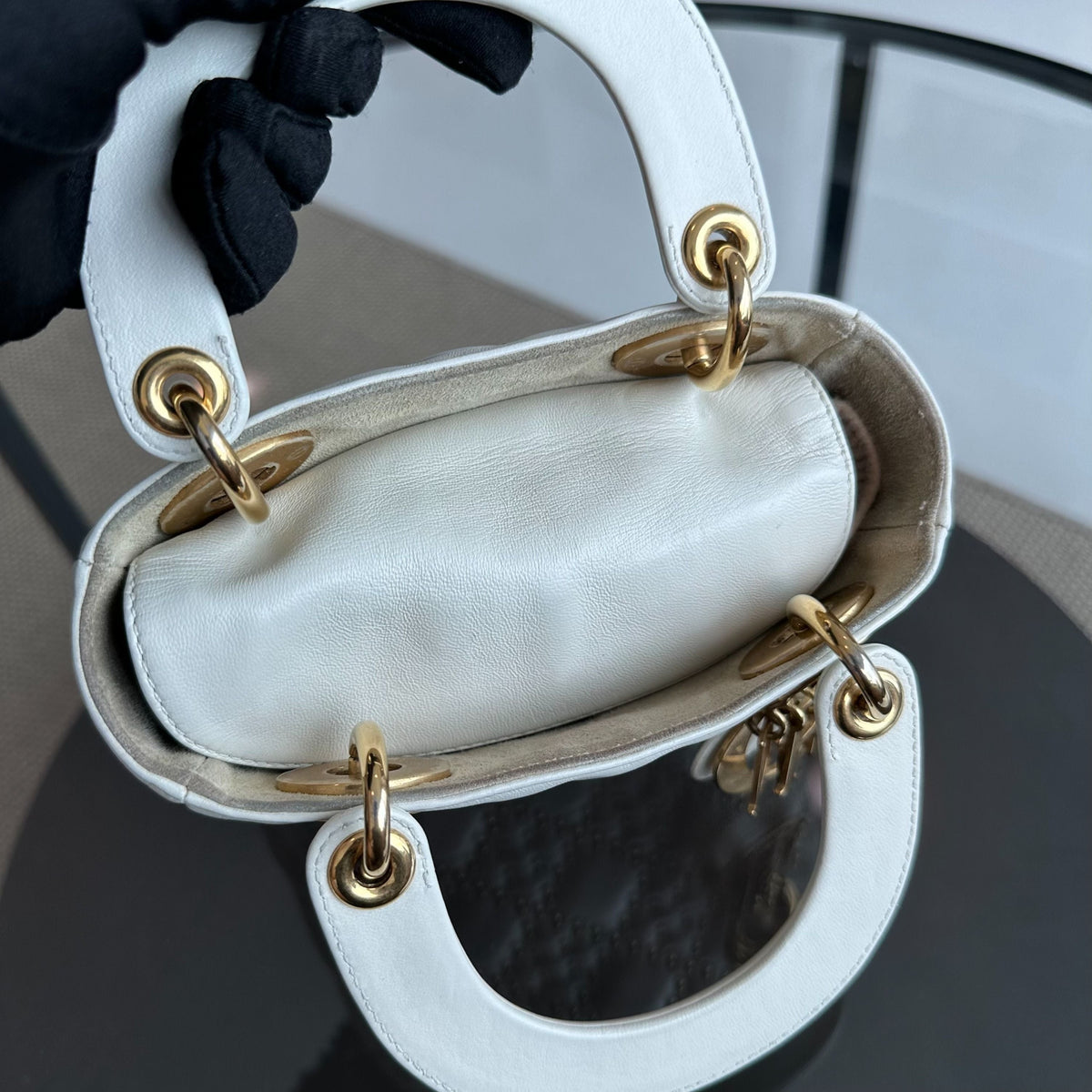 Lady Mini Studded Calfskin White GHW