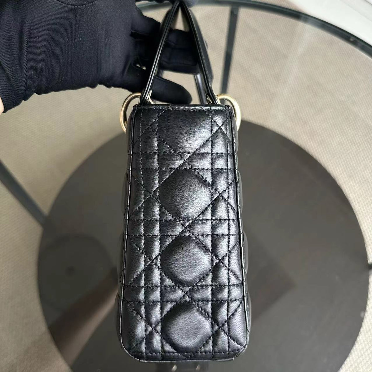 Lady Small Black Cannage Lambskin ABC Charm Badge GHW
